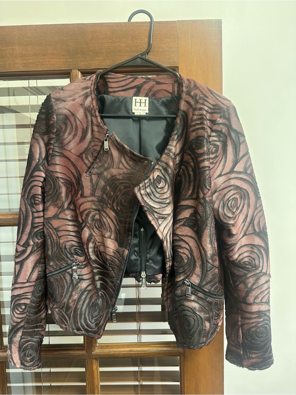 Haute Hippie Women's Rose-Pattern Moto Jacket in Dusty Rose